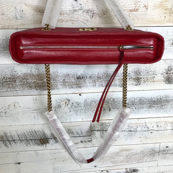 Gucci Red Quilted Medium Marmont Tote 524578 Bag - Picture 6 of 16